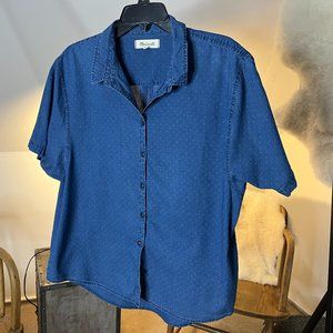 Madewell Short Sleeve Swiss Dot Navy Chambray Button Down